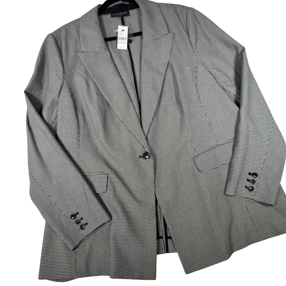 Lane Bryant Blazer Women 24 Black White Houndstooth Single Button New 1132086